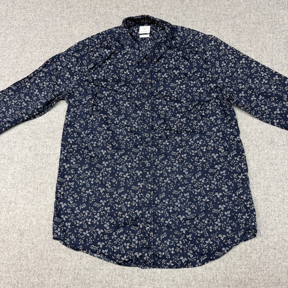 Gap The Fitted Boyfriend Shirt Size Small Navy Blue Floral Cotton Button Down